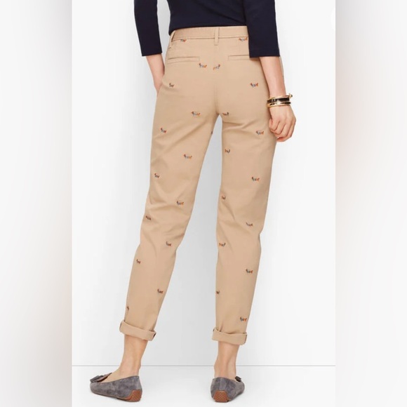 Talbots used Khaki Dachshund Embroidered Girlfriend Chinos pant weiner dog sz 10 - Picture 11 of 12